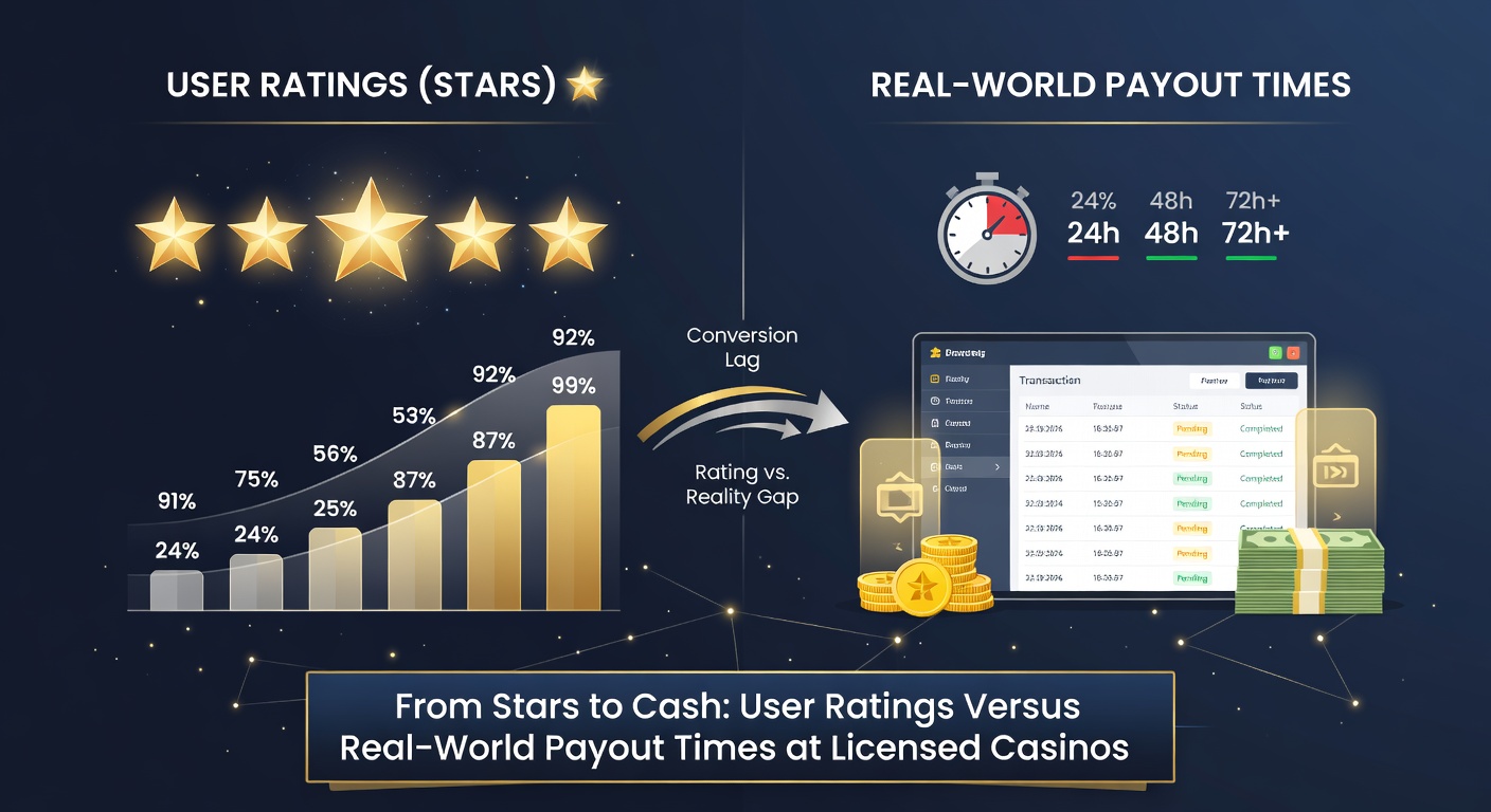 Datenvisualisierung von Diskrepanzen zwischen hohen Sternebewertungen und gemessenen Auszahlungsverzögerungen in ausgewählten Casinos