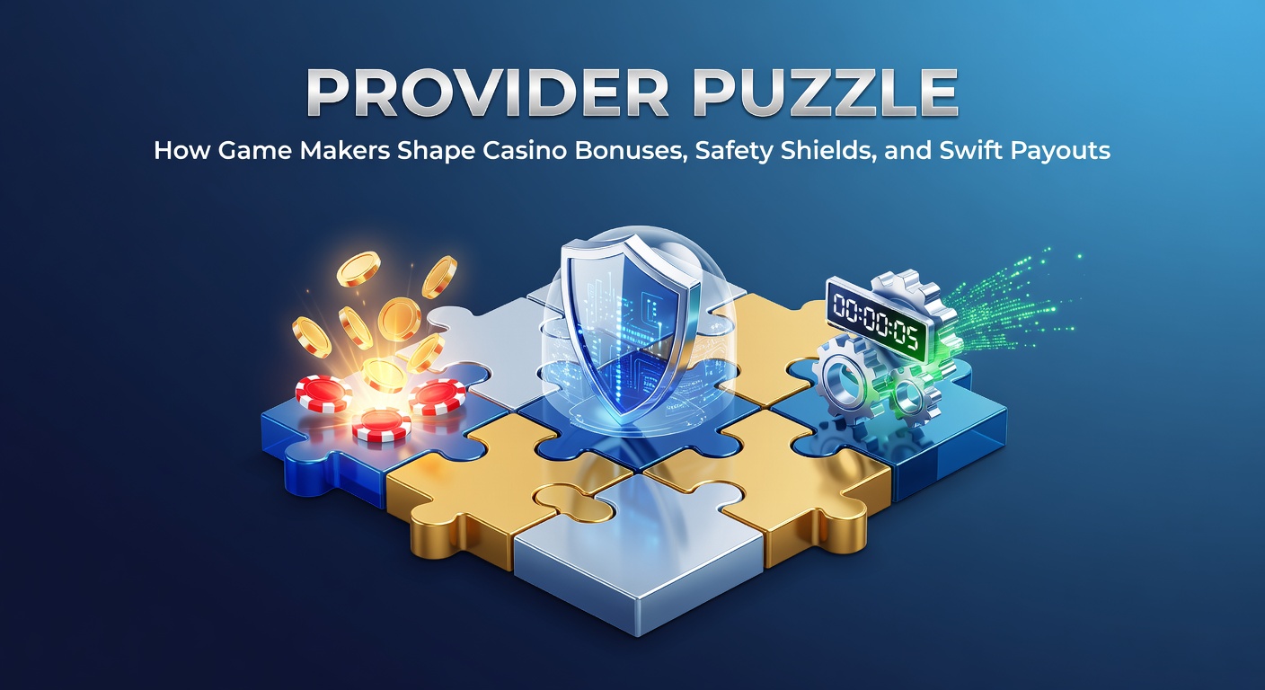 Grafik zeigt Provider-Logos wie NetEnt und Pragmatic Play integriert in Casino-Elemente wie Boni, Schlösser für Sicherheit und Uhr für schnelle Payouts